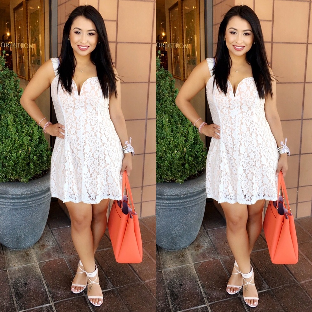 White and light pink floral dress